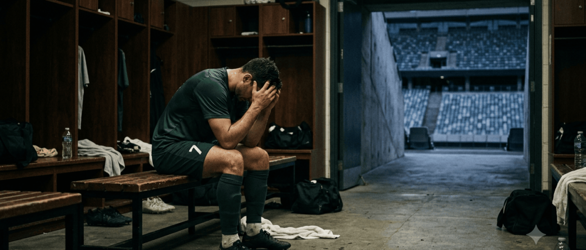 Futbolista concentrado antes de un partido, reflejando la presión psicológica del Mundial 2026