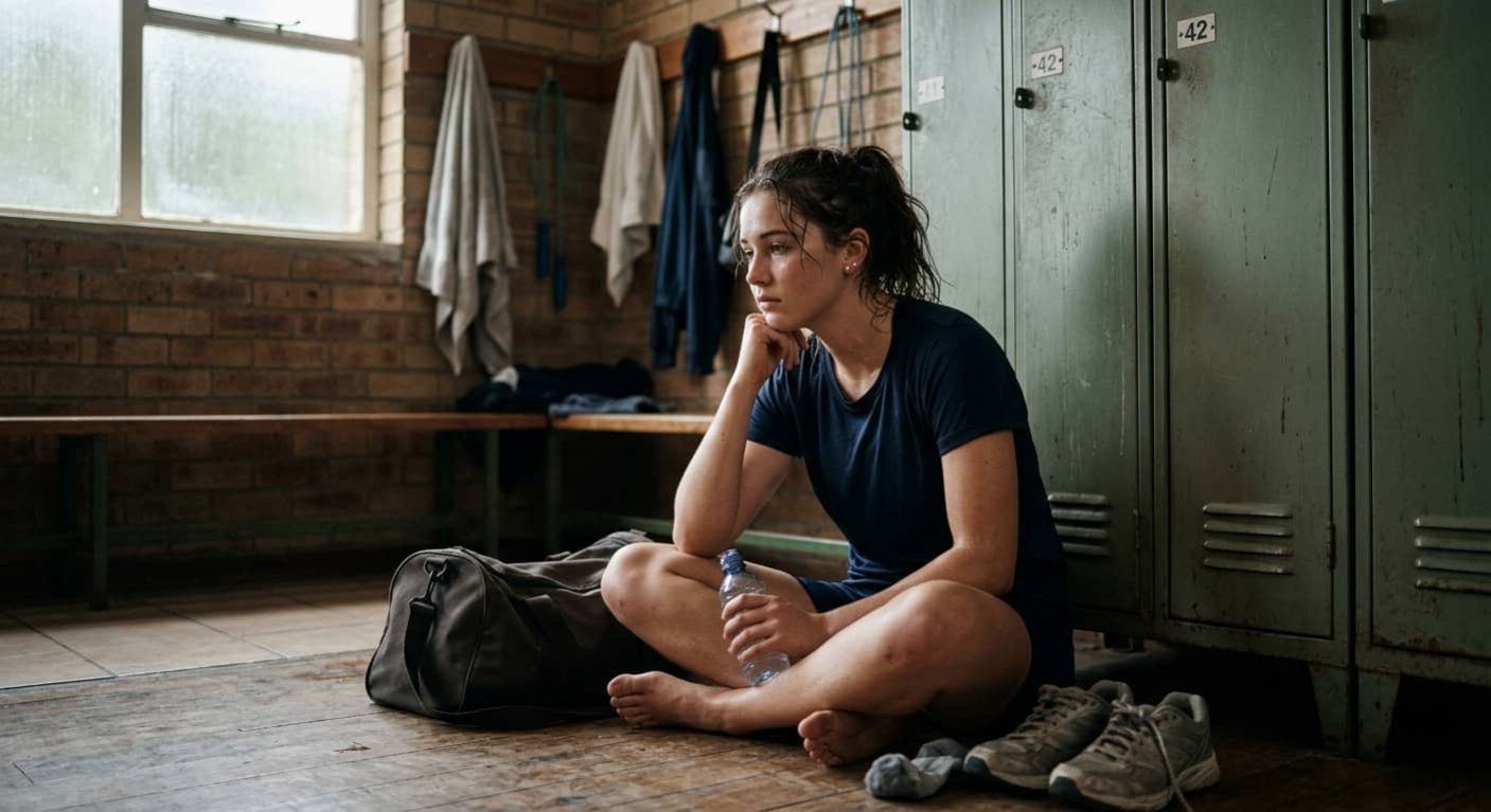 Deportista pensativo tras un entrenamiento reflexionando sobre el disfrute en el deporte